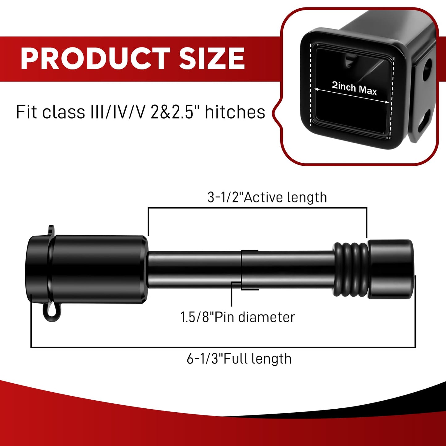 BOYISEN Trailer Hitch Pin Lock - Locking Hitch Pin with 5/8" Pin for Class III/IV/V 2&2.5" Hitches, Hitch Lock Pin with O-Rings for RVs Trailer Truck Car Boat Bike, Weatherproof Anti-Theft