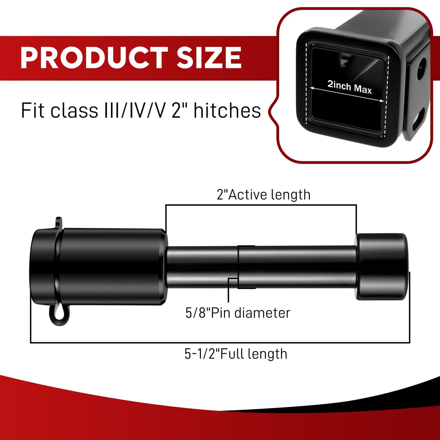BOYISEN Trailer Hitch Pin Lock - Locking Hitch Pin with 5/8" Pin for Class III/IV/V 2" Hitches, Receiver Hitch Lock Pin with 2 Keys for RVs Trailer Truck Car Boat, Weatherproof Anti-Theft