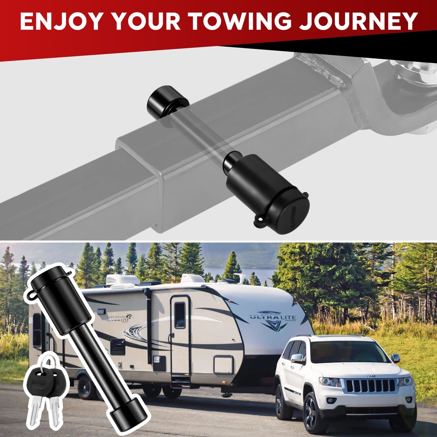 BOYISEN Trailer Hitch Pin Lock - Locking Hitch Pin with 5/8" Pin for Class III/IV/V 2" Hitches, Receiver Hitch Lock Pin with 2 Keys for RVs Trailer Truck Car Boat, Weatherproof Anti-Theft