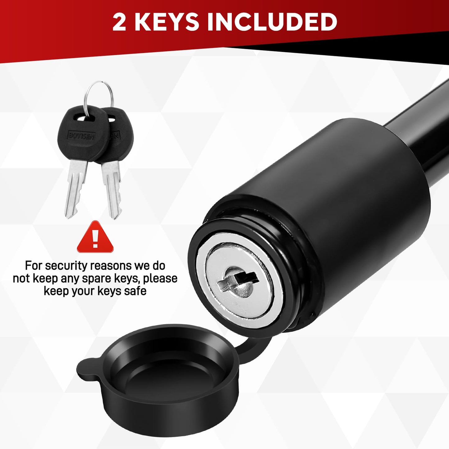 BOYISEN Trailer Hitch Pin Lock - Locking Hitch Pin with 5/8" Pin for Class III/IV/V 2" Hitches, Receiver Hitch Lock Pin with 2 Keys for RVs Trailer Truck Car Boat, Weatherproof Anti-Theft