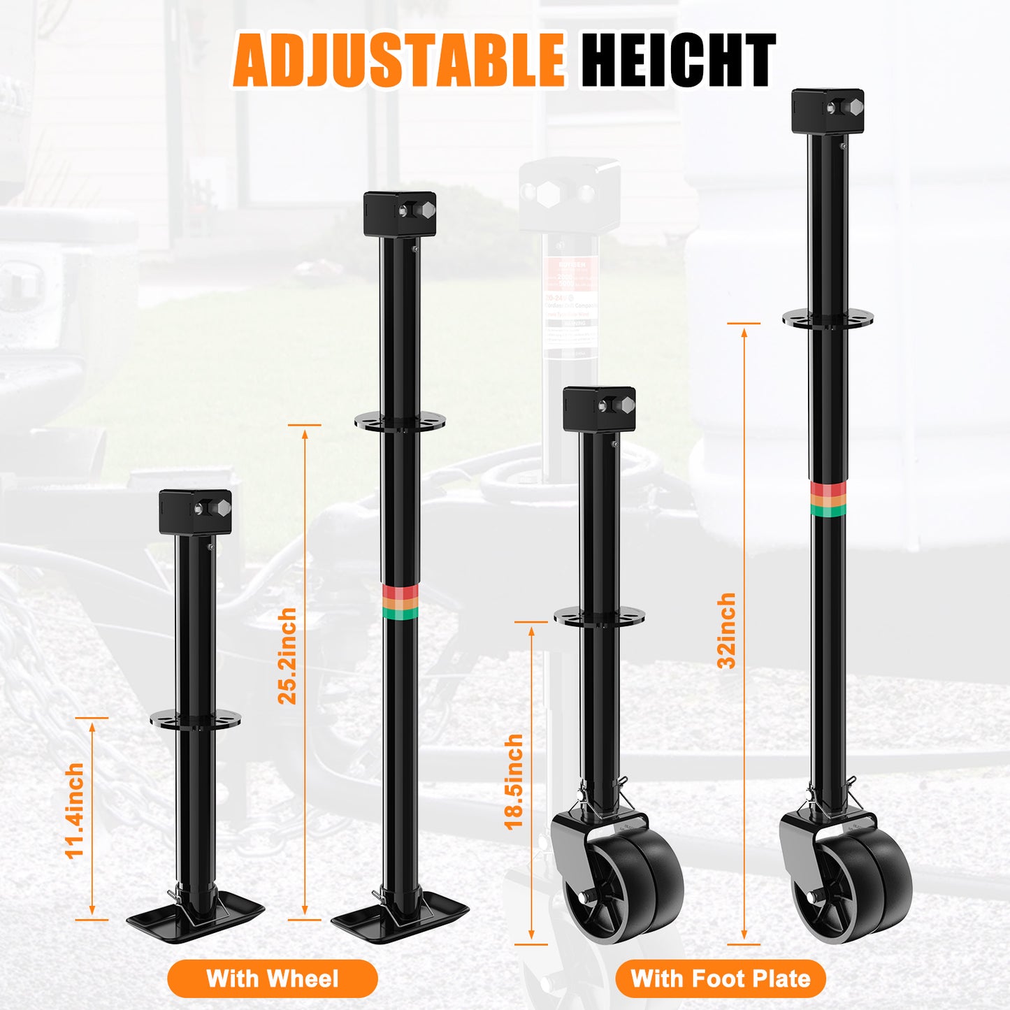 Upgraded 2-in-1 A-Frame Trailer Jack, Switch Between 5000lbs Foot Plate & 2000 lbs Dual-Wheel, 20-24V Cordless Drill Compatible, 14" Lift, Heavy-Duty Trailer Jack for RV, Utility, Boat